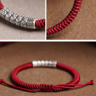 Buddha Gift Handmade 999 Sterling Silver Peace and Good Fortune Om Mani Padme Hum Luck Rope Bracelet