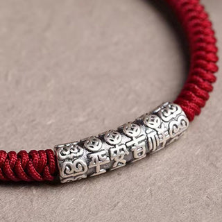 Buddha Gift Handmade 999 Sterling Silver Peace and Good Fortune Om Mani Padme Hum Luck Rope Bracelet