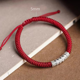 Buddha Gift Handmade 999 Sterling Silver Peace and Good Fortune Om Mani Padme Hum Luck Rope Bracelet