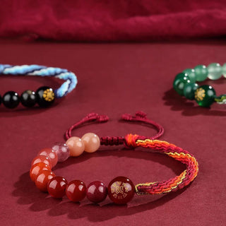 Buddha Gift Five Elements Various Crystal Agate Wealth Reincarnation Knot Braid Bracelet