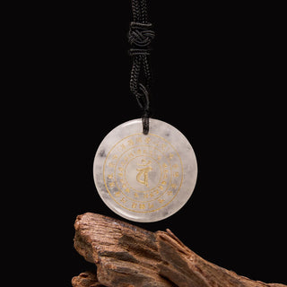 Buddha Gift Vairocana Tathagata Sanskrit Mantra Various Crystal Black Obsidian Green Aventurine Strength Necklace Pendant