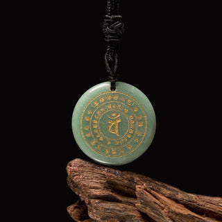 Buddha Gift Vairocana Tathagata Sanskrit Mantra Various Crystal Black Obsidian Green Aventurine Strength Necklace Pendant