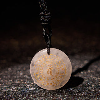 Buddha Gift Vairocana Tathagata Sanskrit Mantra Various Crystal Black Obsidian Green Aventurine Strength Necklace Pendant