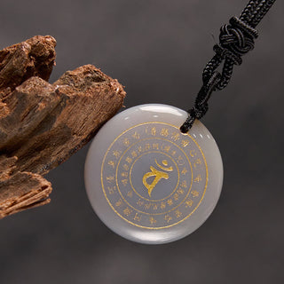 Buddha Gift Vairocana Tathagata Sanskrit Mantra Various Crystal Black Obsidian Green Aventurine Strength Necklace Pendant
