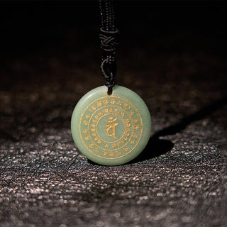 Buddha Gift Vairocana Tathagata Sanskrit Mantra Various Crystal Black Obsidian Green Aventurine Strength Necklace Pendant