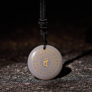 Buddha Gift Vairocana Tathagata Sanskrit Mantra Various Crystal Black Obsidian Green Aventurine Strength Necklace Pendant