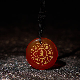 Buddha Gift Om Mani Padme Hum Natural Various Crystal Black Obsidian Strength Necklace Pendant