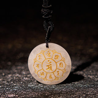 Buddha Gift Om Mani Padme Hum Natural Various Crystal Black Obsidian Strength Necklace Pendant