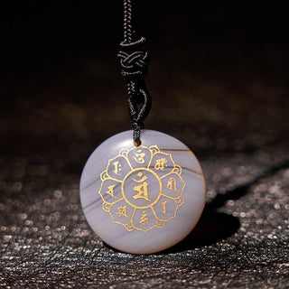 Buddha Gift Om Mani Padme Hum Natural Various Crystal Black Obsidian Strength Necklace Pendant