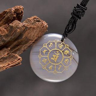 Buddha Gift Om Mani Padme Hum Natural Various Crystal Black Obsidian Strength Necklace Pendant