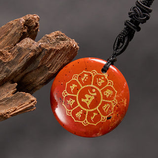 Buddha Gift Om Mani Padme Hum Natural Various Crystal Black Obsidian Strength Necklace Pendant