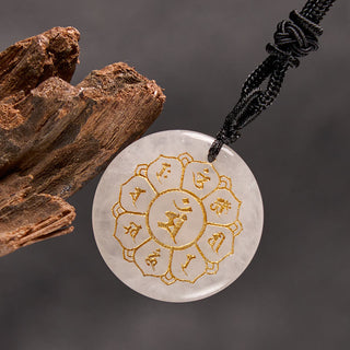 Buddha Gift Om Mani Padme Hum Natural Various Crystal Black Obsidian Strength Necklace Pendant