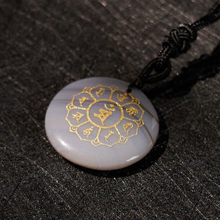 Buddha Gift Om Mani Padme Hum Natural Various Crystal Black Obsidian Strength Necklace Pendant
