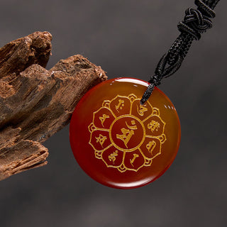 Buddha Gift Om Mani Padme Hum Natural Various Crystal Black Obsidian Strength Necklace Pendant
