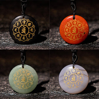 Buddha Gift Om Mani Padme Hum Natural Various Crystal Black Obsidian Strength Necklace Pendant