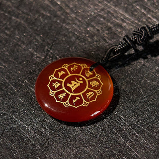 Buddha Gift Om Mani Padme Hum Natural Various Crystal Black Obsidian Strength Necklace Pendant