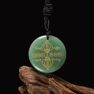 Buddha Gift Vajra Dorje Sanskrit Pattern Natural Various Crystal Black Obsidian Fulfilment Necklace Pendant