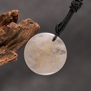 Buddha Gift Vajra Dorje Sanskrit Pattern Natural Various Crystal Black Obsidian Fulfilment Necklace Pendant