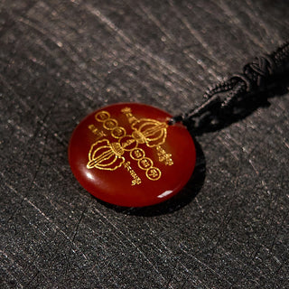 Buddha Gift Vajra Dorje Sanskrit Pattern Natural Various Crystal Black Obsidian Fulfilment Necklace Pendant