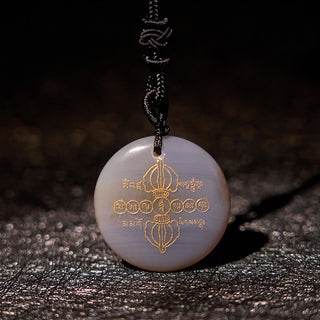 Buddha Gift Vajra Dorje Sanskrit Pattern Natural Various Crystal Black Obsidian Fulfilment Necklace Pendant