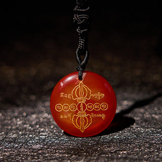 Buddha Gift Vajra Dorje Sanskrit Pattern Natural Various Crystal Black Obsidian Fulfilment Necklace Pendant