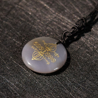 Buddha Gift Vajra Dorje Sanskrit Pattern Natural Various Crystal Black Obsidian Fulfilment Necklace Pendant