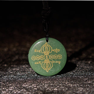 Buddha Gift Vajra Dorje Sanskrit Pattern Natural Various Crystal Black Obsidian Fulfilment Necklace Pendant