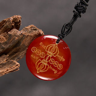 Buddha Gift Vajra Dorje Sanskrit Pattern Natural Various Crystal Black Obsidian Fulfilment Necklace Pendant