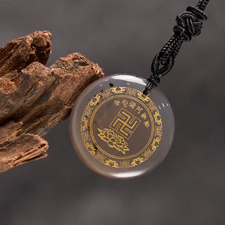 Buddha Gift Swastika Lotus Pattern Natural Various Crystal Black Obsidian Purification Necklace Pendant
