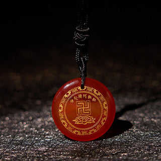 Buddha Gift Swastika Lotus Pattern Natural Various Crystal Black Obsidian Purification Necklace Pendant