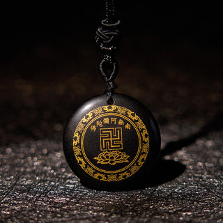 Buddha Gift Swastika Lotus Pattern Natural Various Crystal Black Obsidian Purification Necklace Pendant