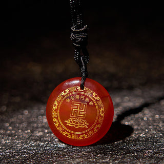 Buddha Gift Swastika Lotus Pattern Natural Various Crystal Black Obsidian Purification Necklace Pendant