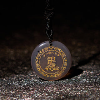Buddha Gift Swastika Lotus Pattern Natural Various Crystal Black Obsidian Purification Necklace Pendant