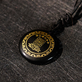 Buddha Gift Swastika Lotus Pattern Natural Various Crystal Black Obsidian Purification Necklace Pendant