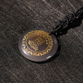 Buddha Gift Swastika Lotus Pattern Natural Various Crystal Black Obsidian Purification Necklace Pendant