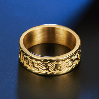 Buddha Gift Six True Words Om Mani Padme Hum Swastika Titanium Steel Peace Ring