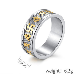 Buddha Gift Six True Words Om Mani Padme Hum Swastika Titanium Steel Peace Ring