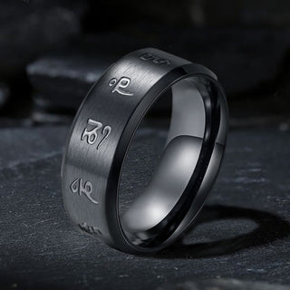 Buddha Gift Black Jambhala Mantra Titanium Steel Balance Ring