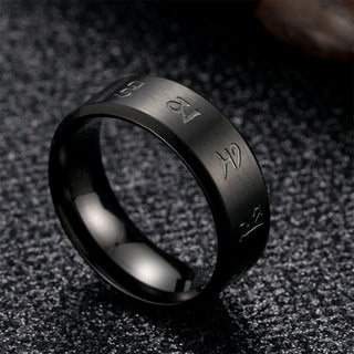 Buddha Gift Black Jambhala Mantra Titanium Steel Balance Ring