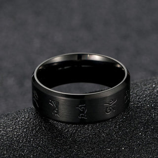 Buddha Gift Black Jambhala Mantra Titanium Steel Balance Ring