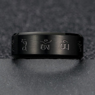 Buddha Gift Black Jambhala Mantra Titanium Steel Balance Ring