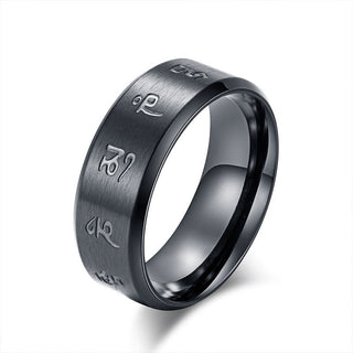 Buddha Gift Black Jambhala Mantra Titanium Steel Balance Ring