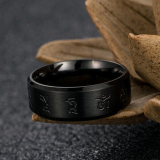 Buddha Gift Black Jambhala Mantra Titanium Steel Balance Ring