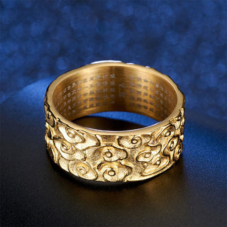 Buddha Gift Auspicious Clouds Engraved Heart Sutra Pattern Titanium Steel Calm Ring