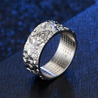 Buddha Gift Auspicious Clouds Engraved Heart Sutra Pattern Titanium Steel Calm Ring