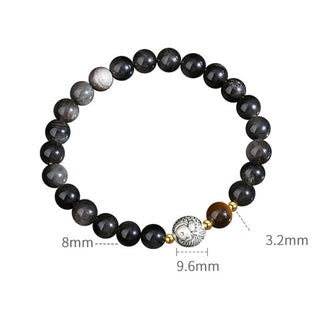 Buddha Gift Black Obsidian 999 Sterling Silver Tiger Eye 925 Sterling Silver Koi Fish Purification Bracelet
