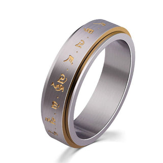 Buddha Gift Tibetan Mantra Titanium Steel Balance Rotatable Ring