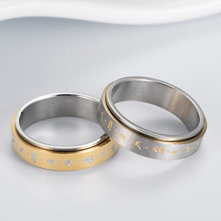 Buddha Gift Tibetan Mantra Titanium Steel Balance Rotatable Ring