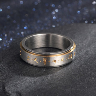 Buddha Gift Tibetan Mantra Titanium Steel Balance Rotatable Ring