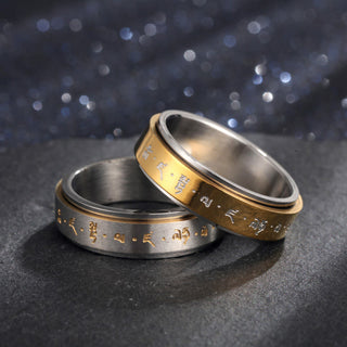 Buddha Gift Tibetan Mantra Titanium Steel Balance Rotatable Ring